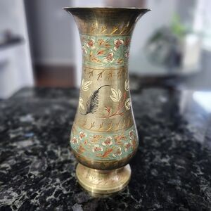 Elegant Vintage Brass Vase with Floral Design